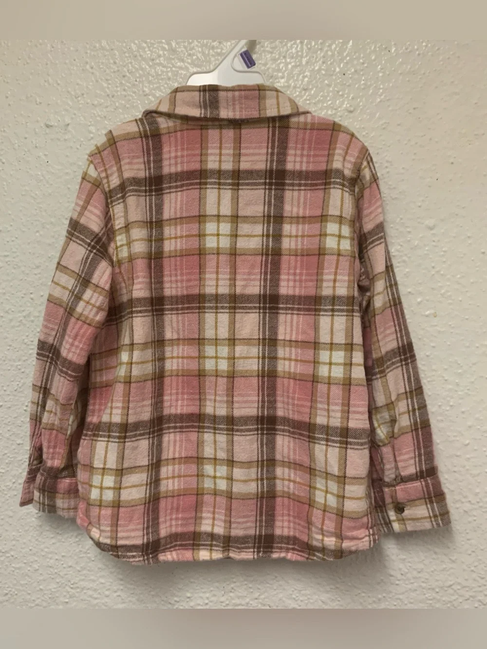 Old Navy Plaid Flannel Shirt Girls 4T Pink Brown Button Up Long Sleeve Cotton